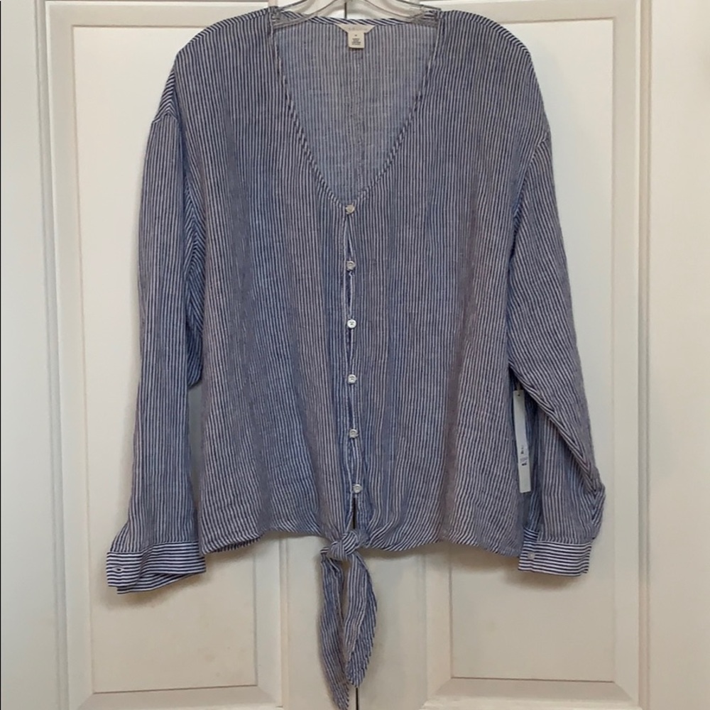 Blue and white striped button down top by Caslon.
